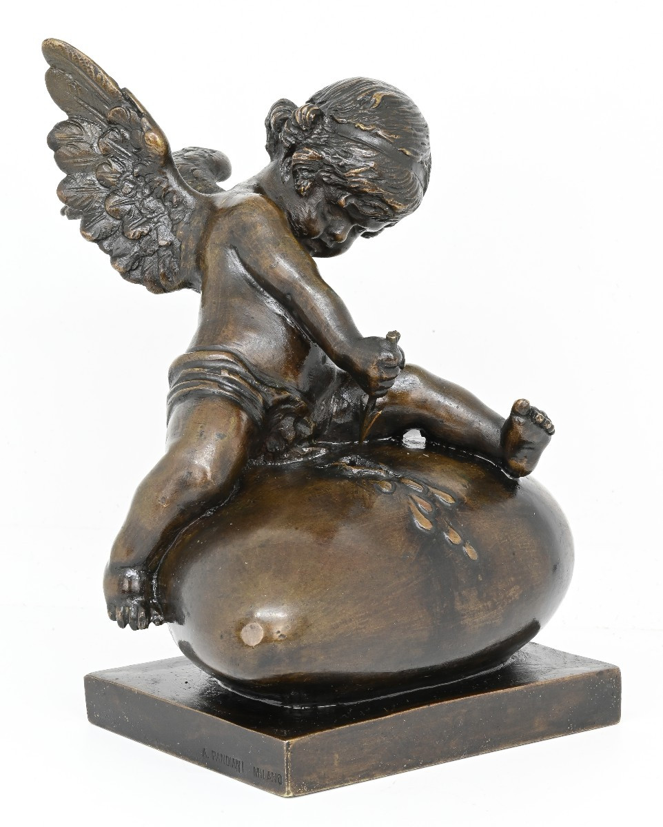 Antonio Pandiani - Putto su Cuore Trafitto - Italia Fine XIX Secolo